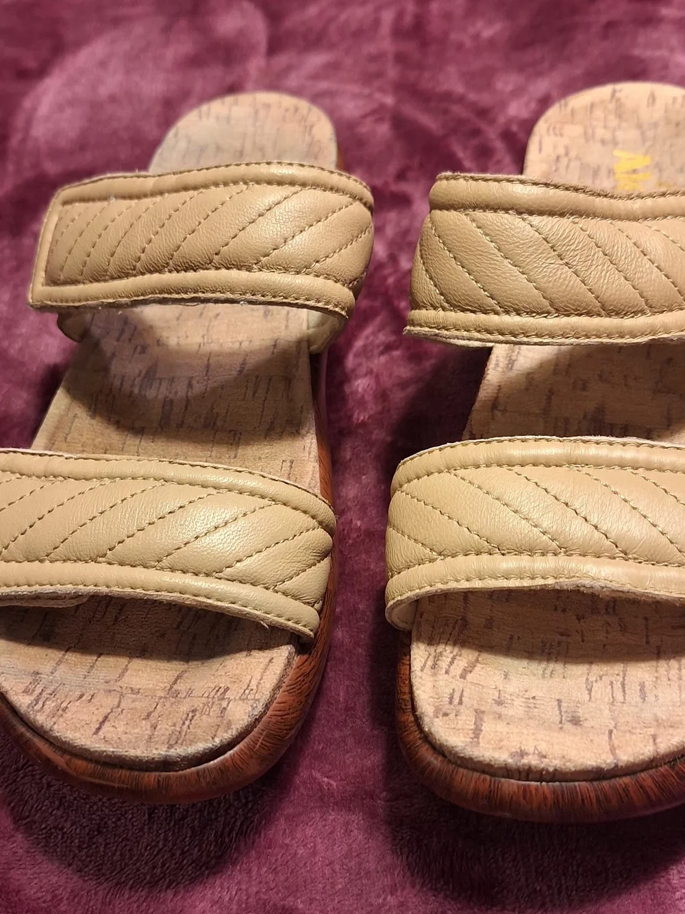 Alegria Tan Quilted Slide Sandals